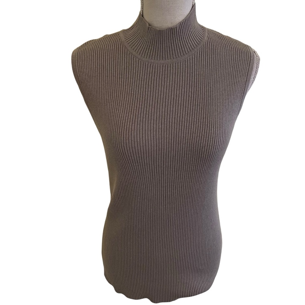 Spanner Grey Cotton-Blend Ribbed Knit Sleeveless Turtleneck Sweater XL